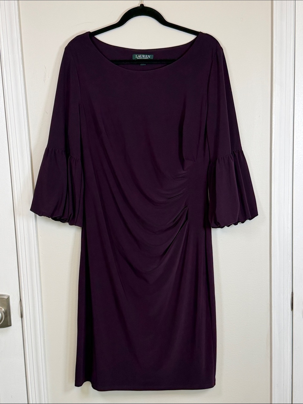 Lauren Ralph Lauren Purple Ruched Bell-Sleeve Elegant Cocktail Dress 16